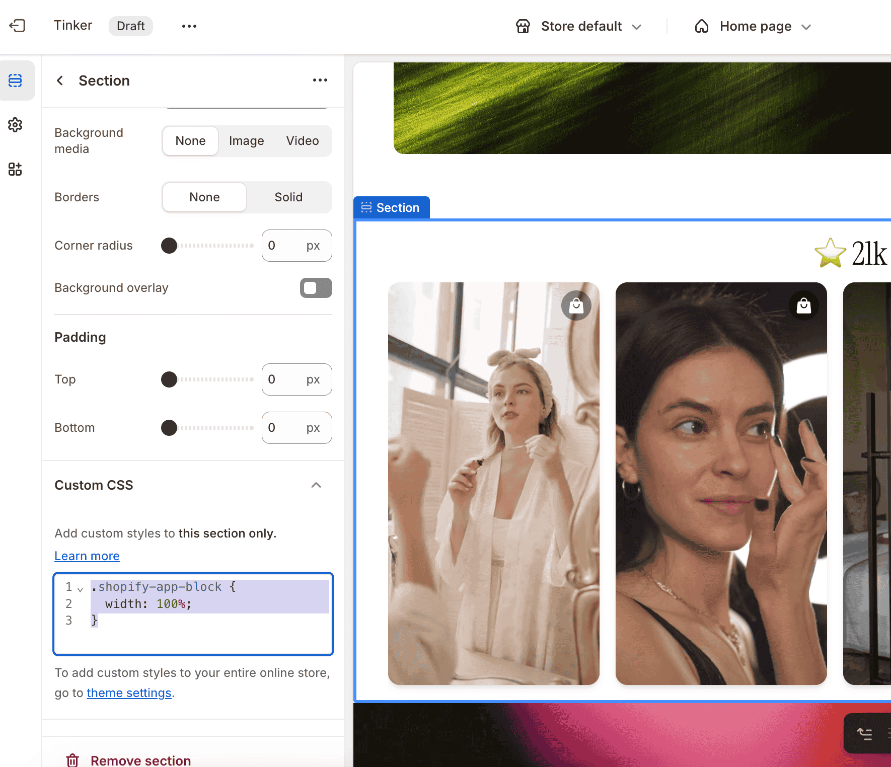 Custom CSS for full width block