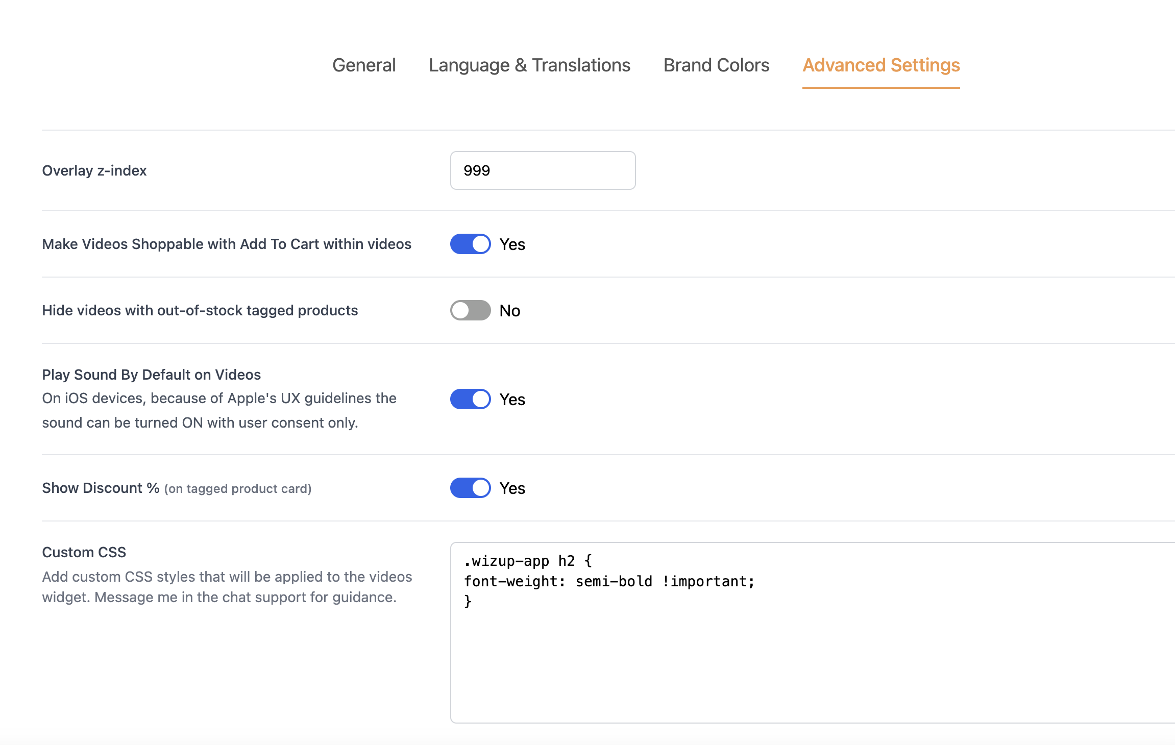 Custom CSS in Advanced Settings